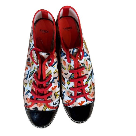FENDI Junia Espadrille Canvas Patent Leather Sneakers Size 41 - Picture 3 of 9